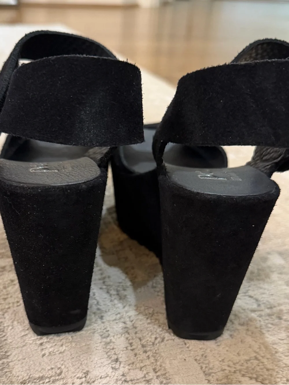 Pedro Garcia Black Suede Platform Wedge Sandals